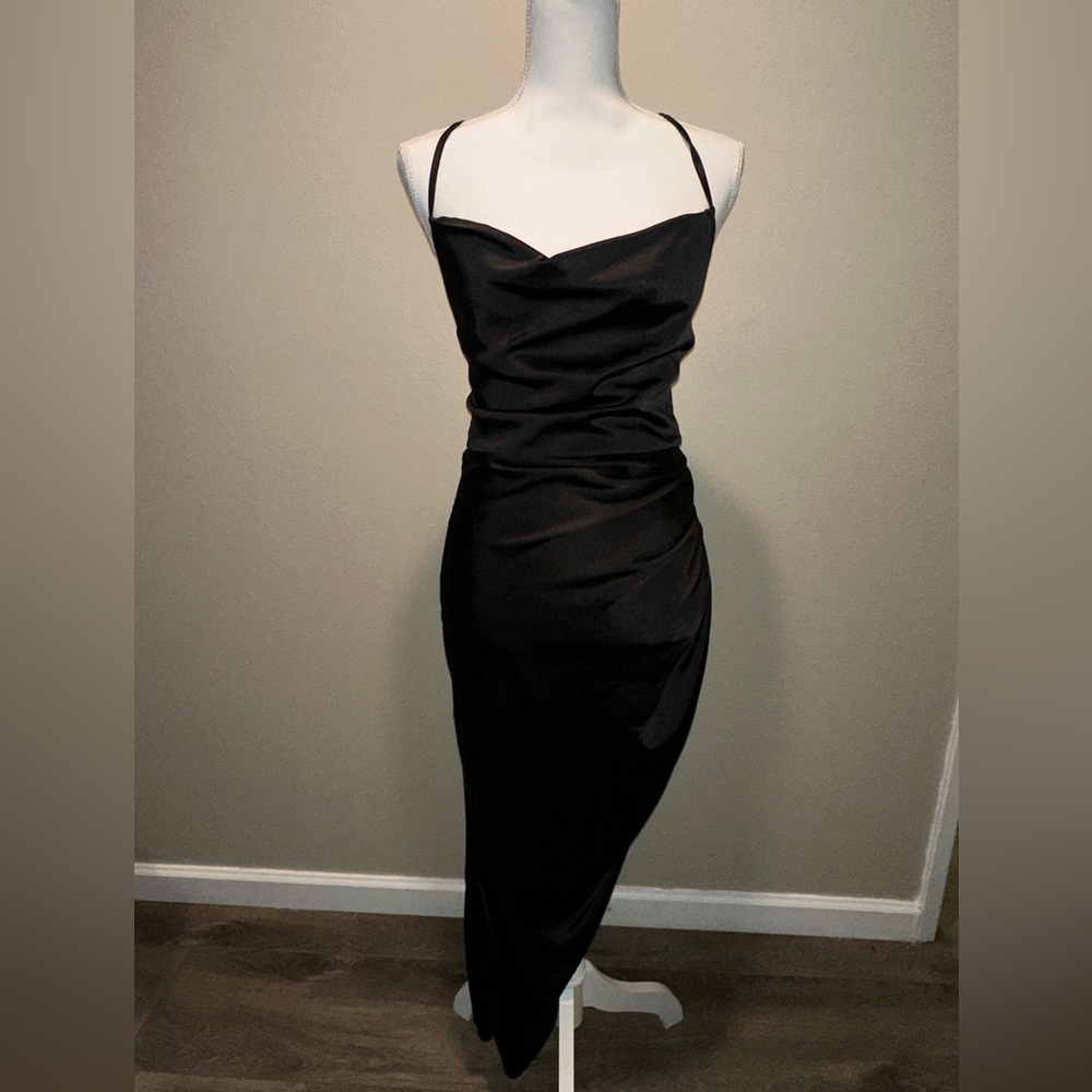 Club London Black Satin Dress - Size 6 - Picture 1 of 4